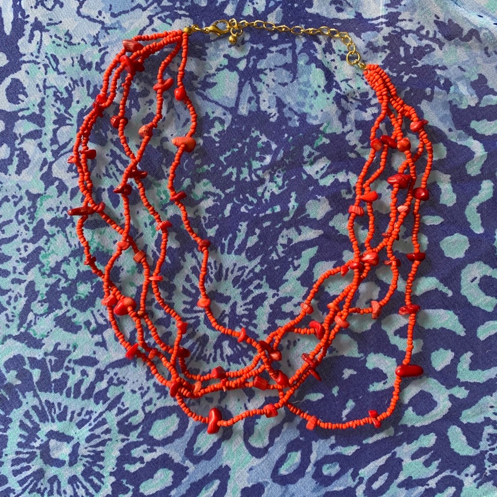 Red layered bead necklace